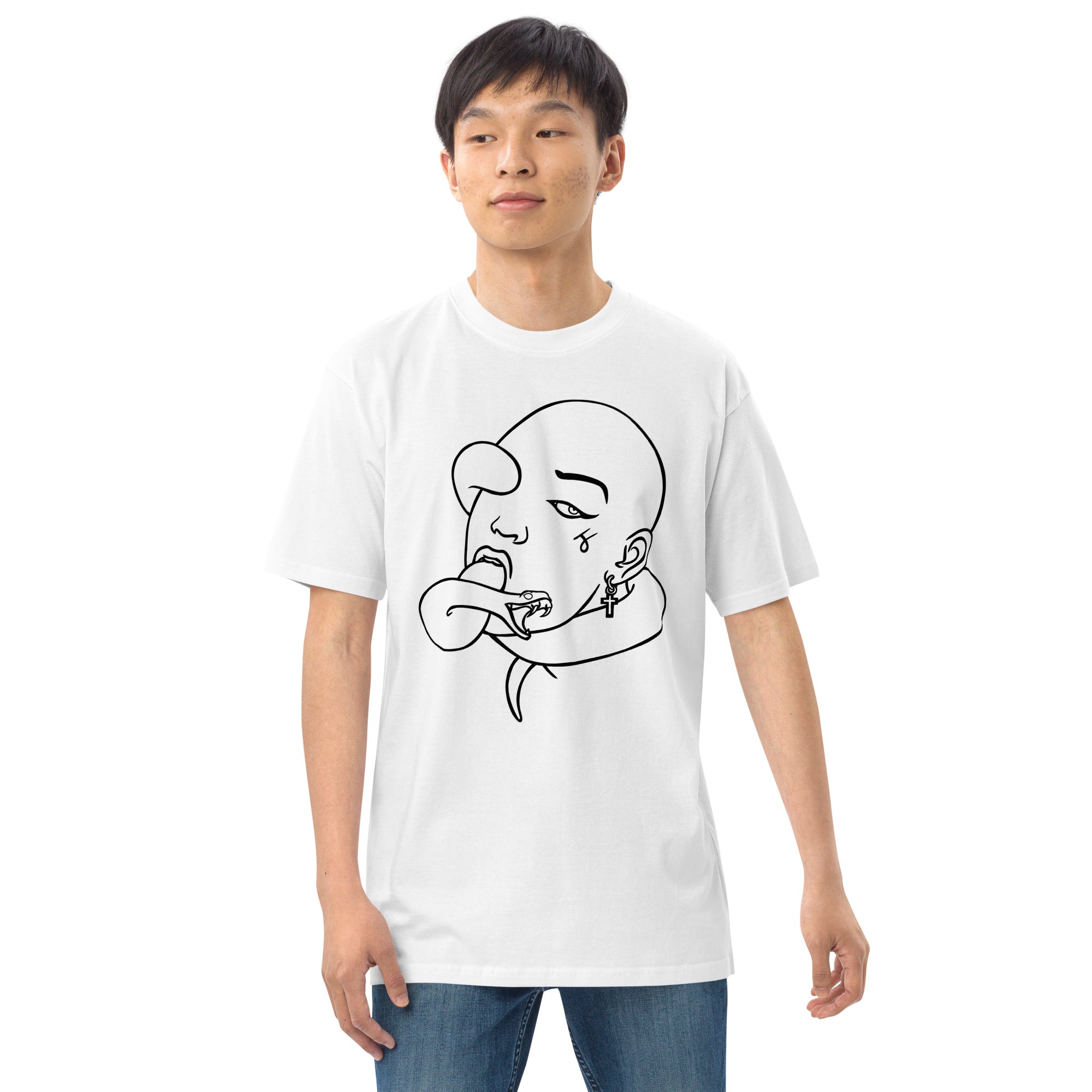 Black Snake TES T-Shirt weiß Line Art Heavyweight