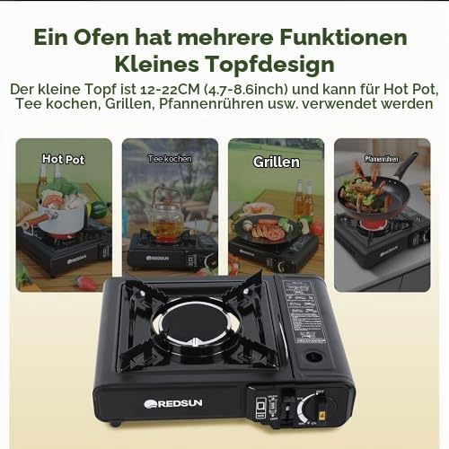 REDSUN C2 Campingkocher Infrarot 1,45 kW schwarz Piezo