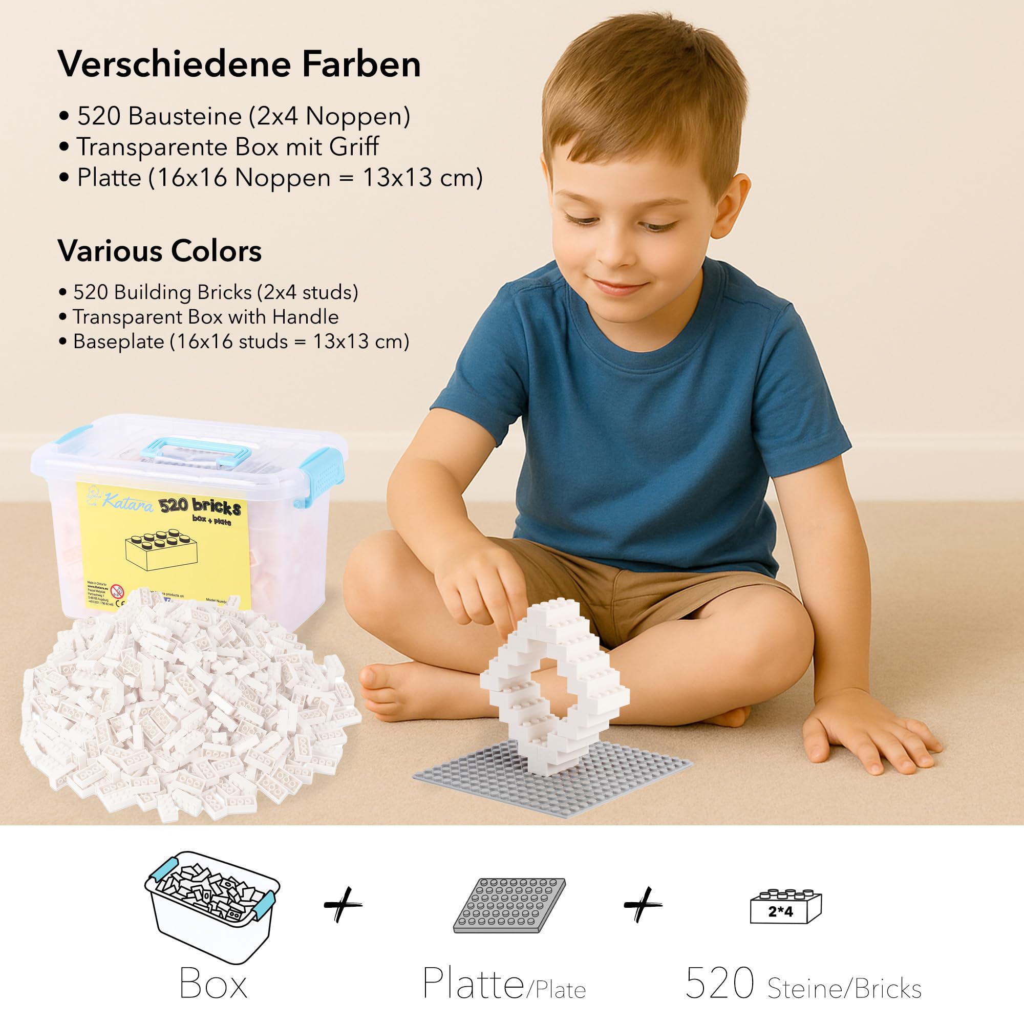 Katara Bausteine 520 Steine Mehrfarbig mit Box und Platte
