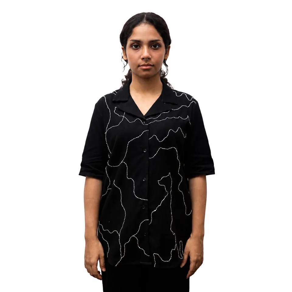 Chaks Manchitra Black Shirt Damen Bluse Schwarz M Kantha
