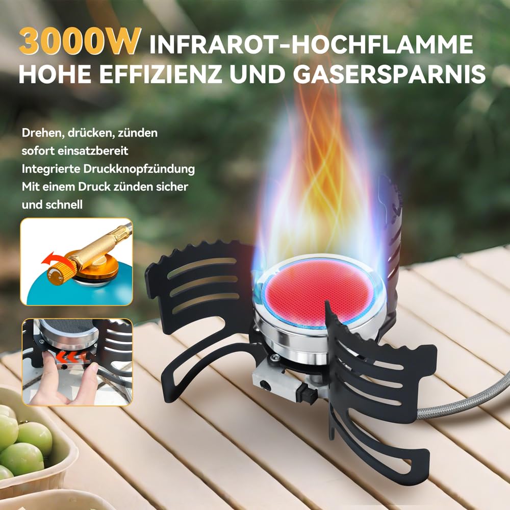 REDSUN FD2 Campingkocher Gaskocher mit PP-Box 3,0 kW Infrarot