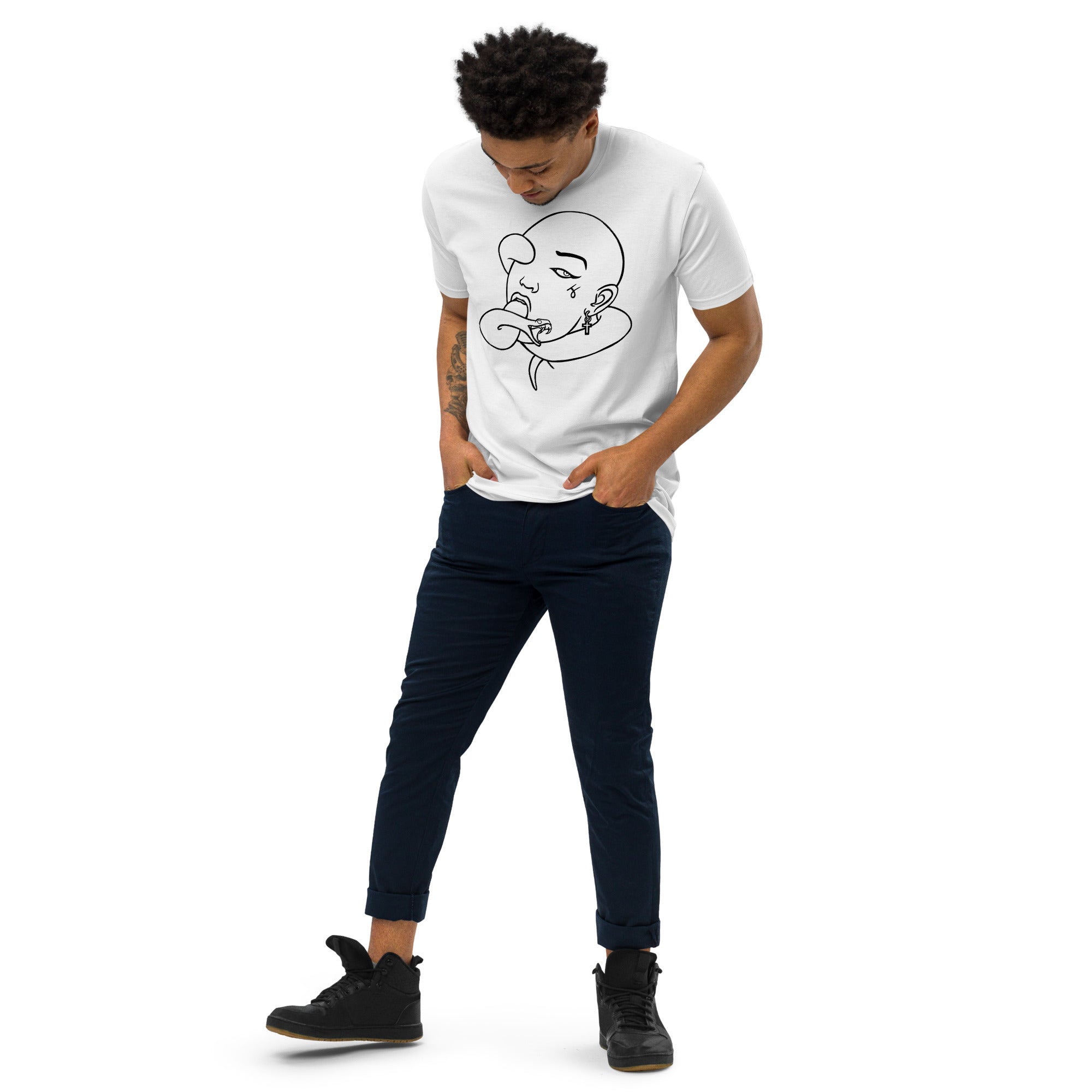Black Snake TES T-Shirt weiß Line Art Heavyweight
