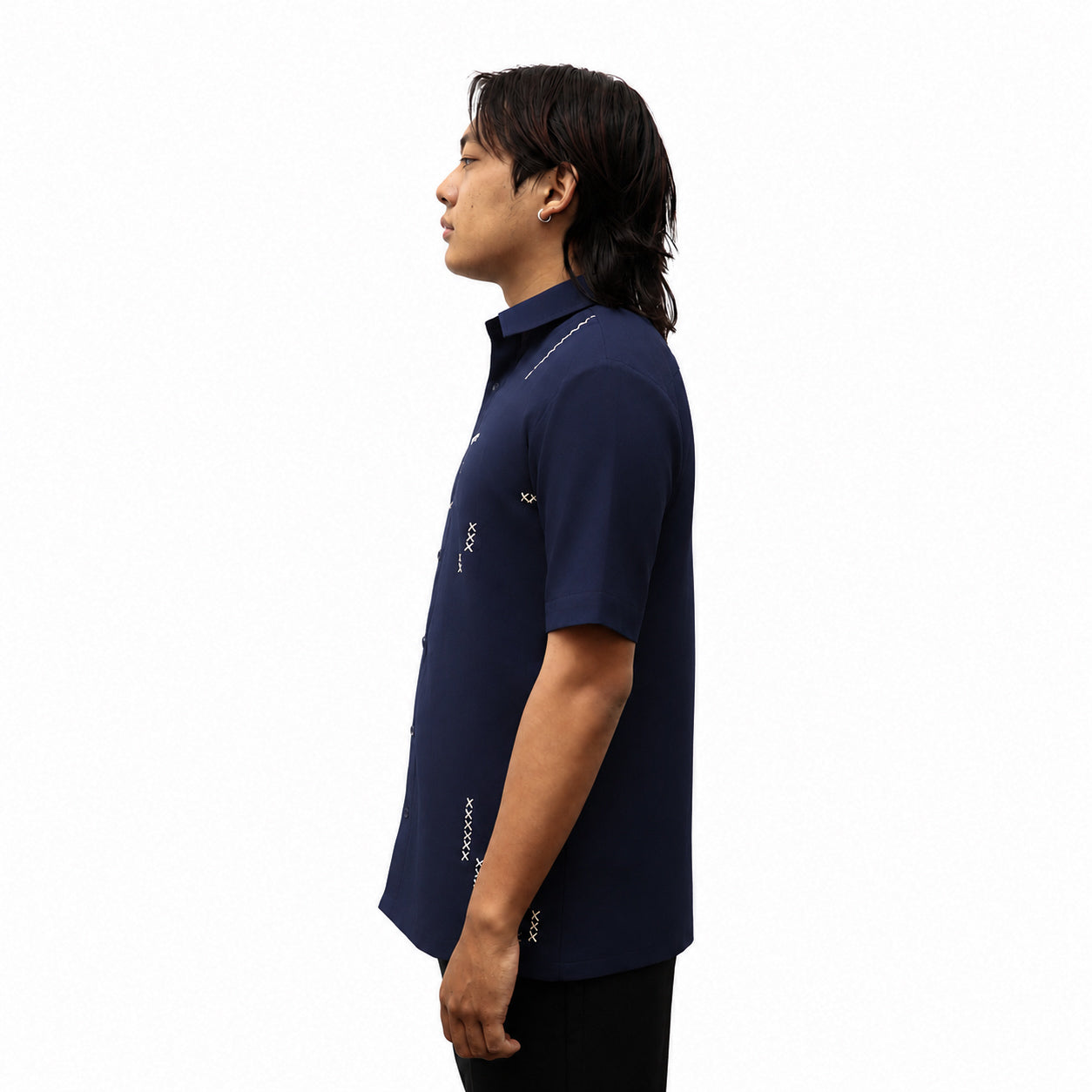 Chaks NISHAAN Herren-Hemd Navy Kantha Baumwolle-Leinen