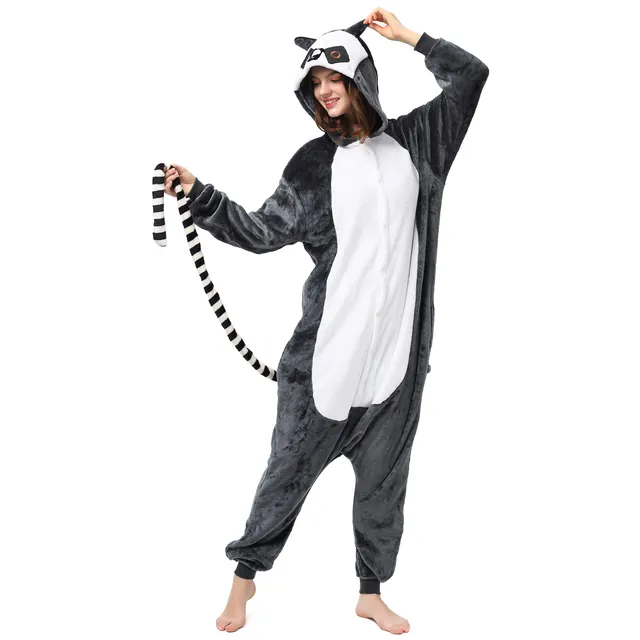 Katara Langur Affen-Kostüm Onesie Flanell schwarz-weiß