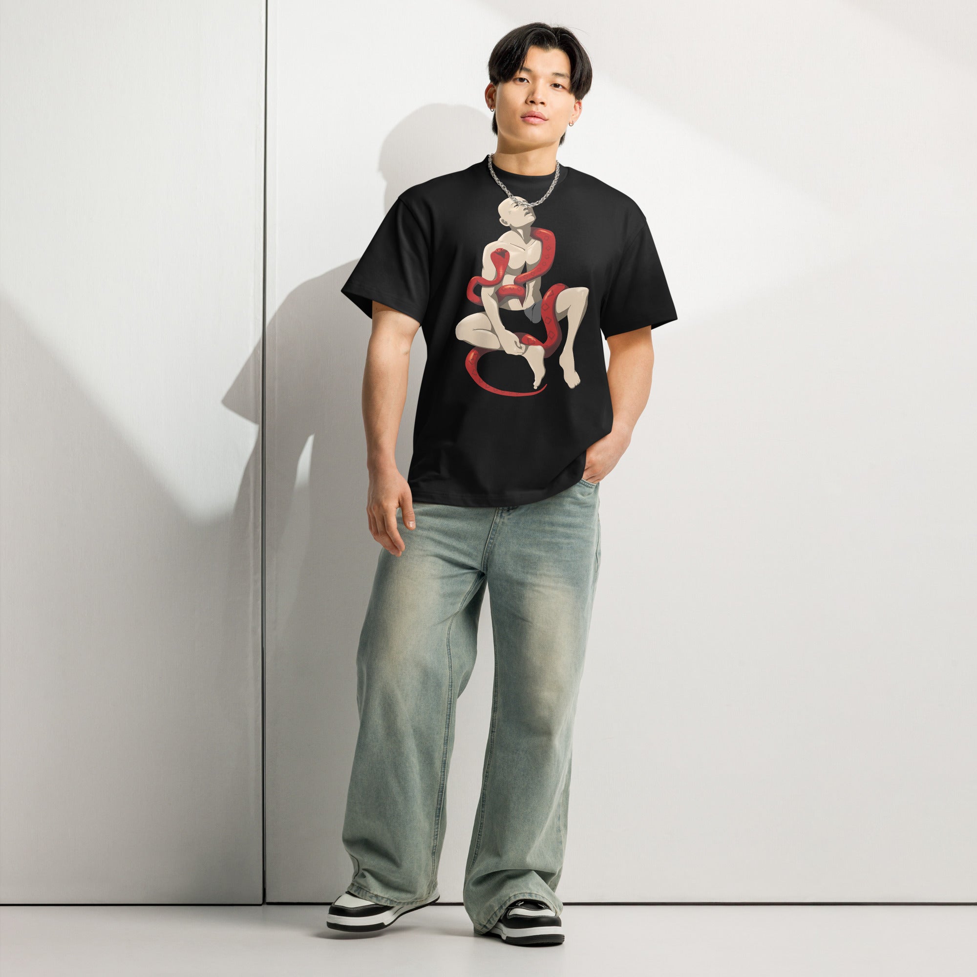 Black Snake MESAN Oversized T-Shirt schwarz Schlange