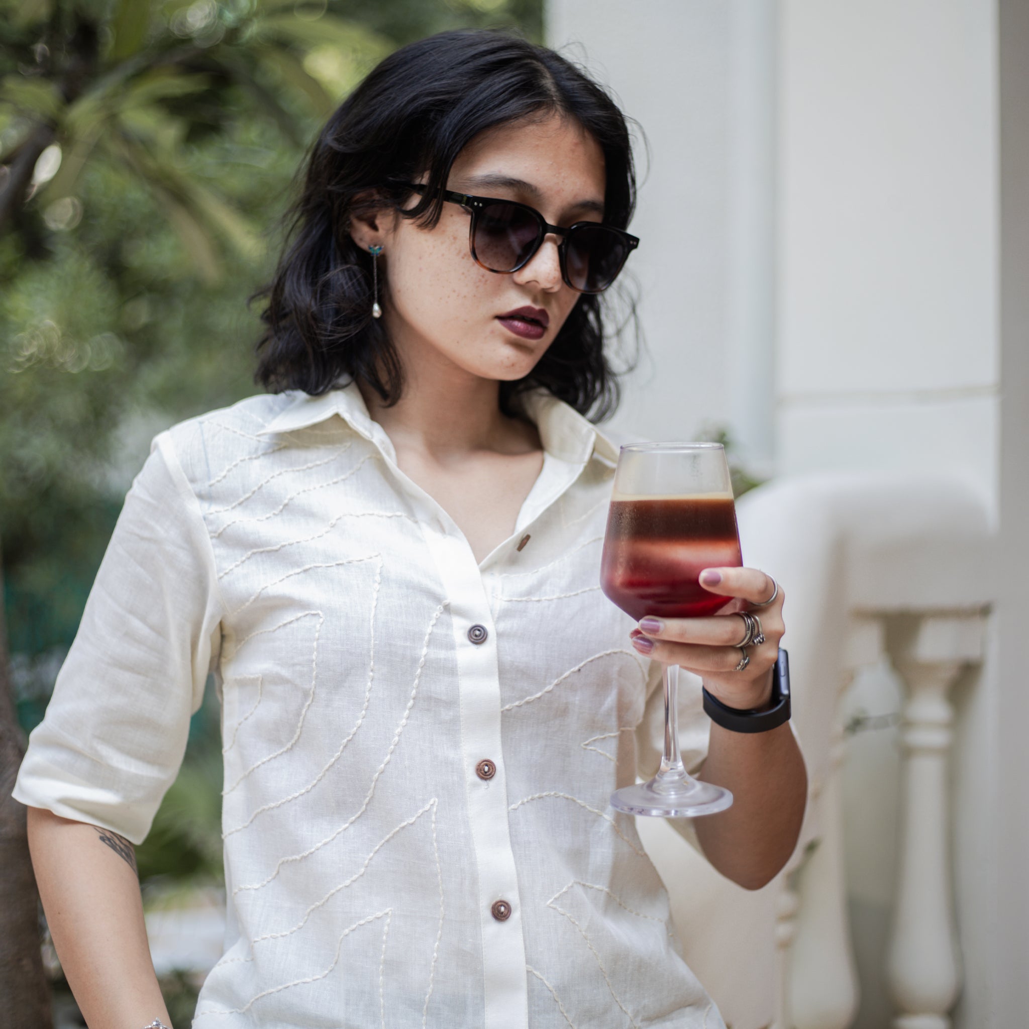 Chaks Noor White Shirt Damen Bluse Weiß Größe M Kantha
