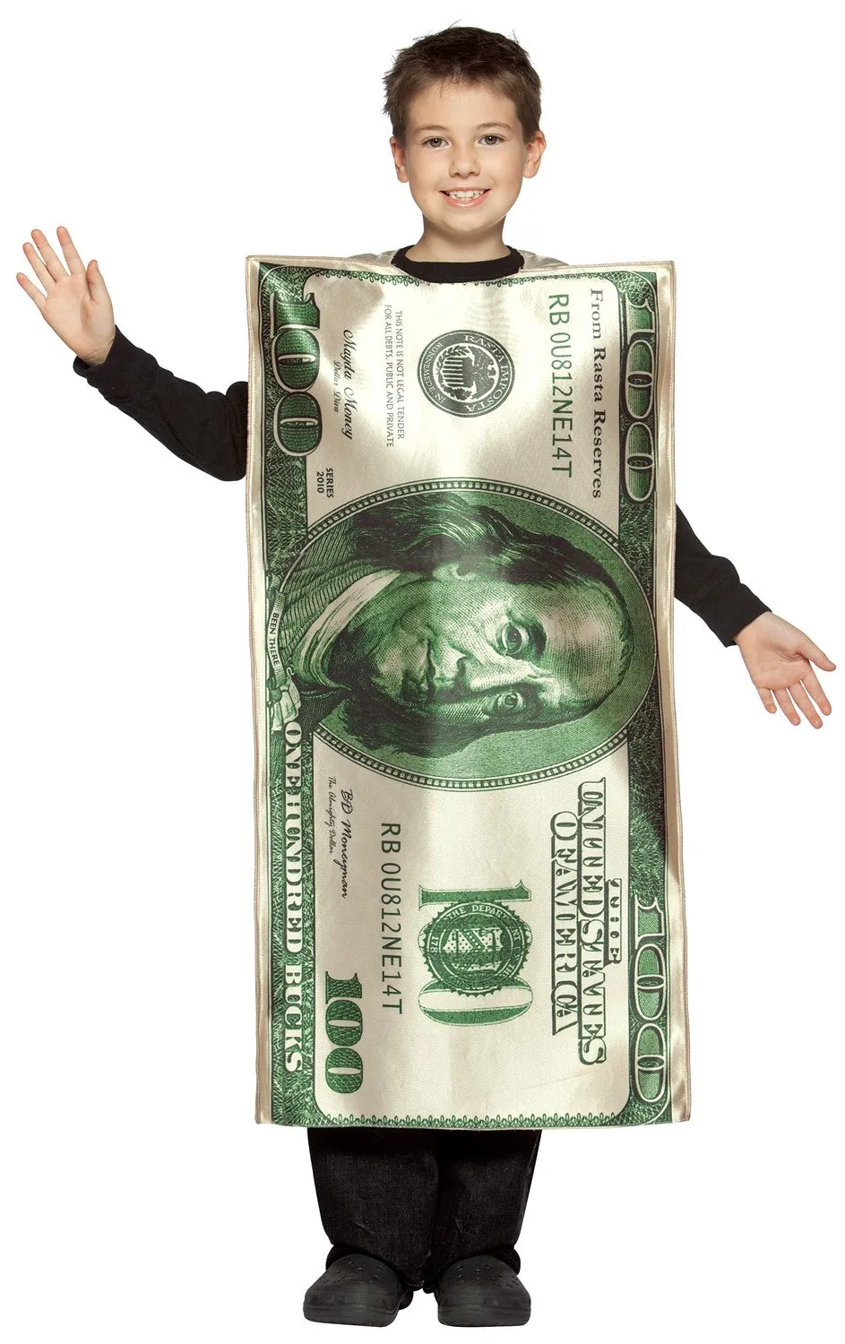 Rasta Imposta $100 Bill Geldkostüm Kinder 7-10 Tunika Unisex