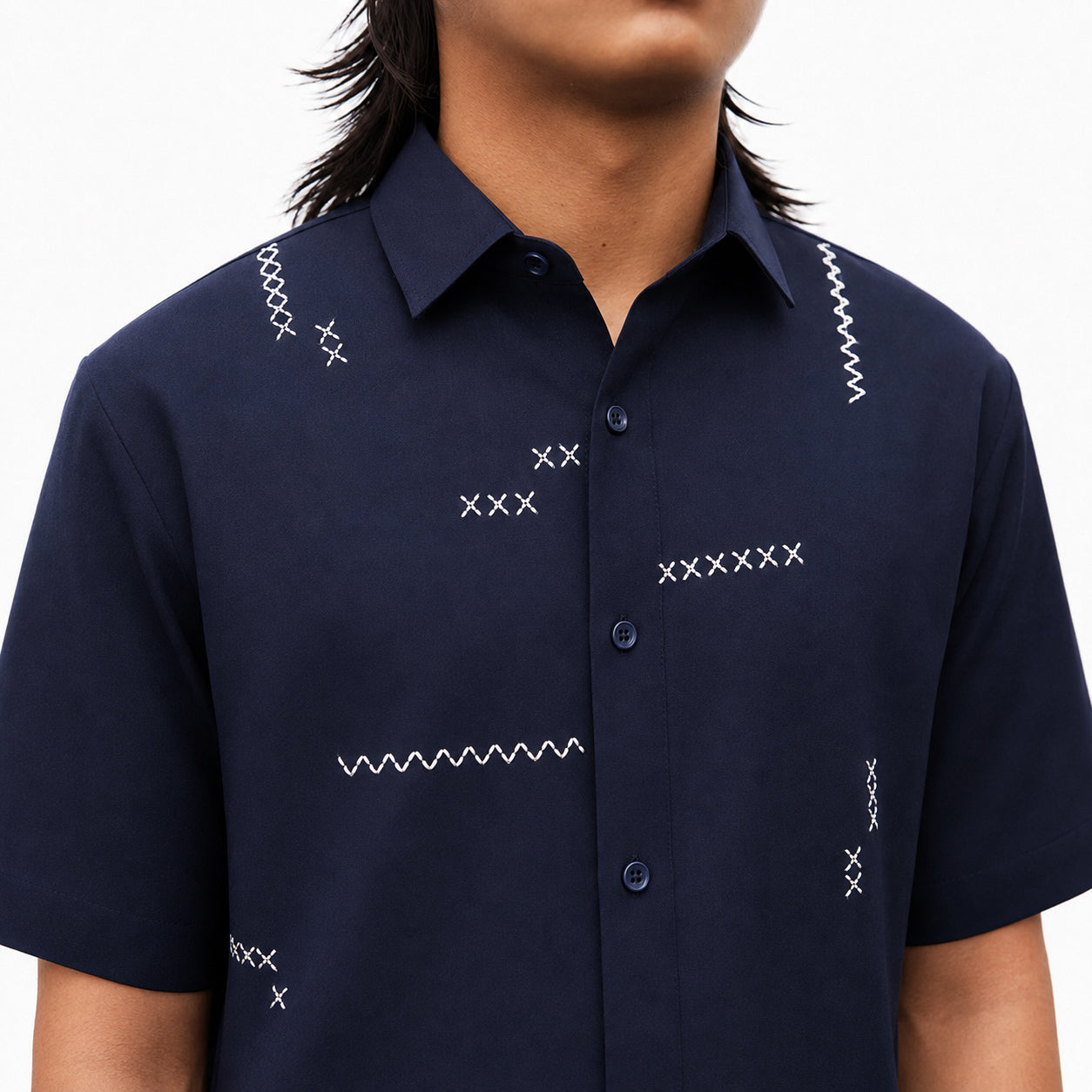Chaks NISHAAN Herren-Hemd Navy Kantha Baumwolle-Leinen