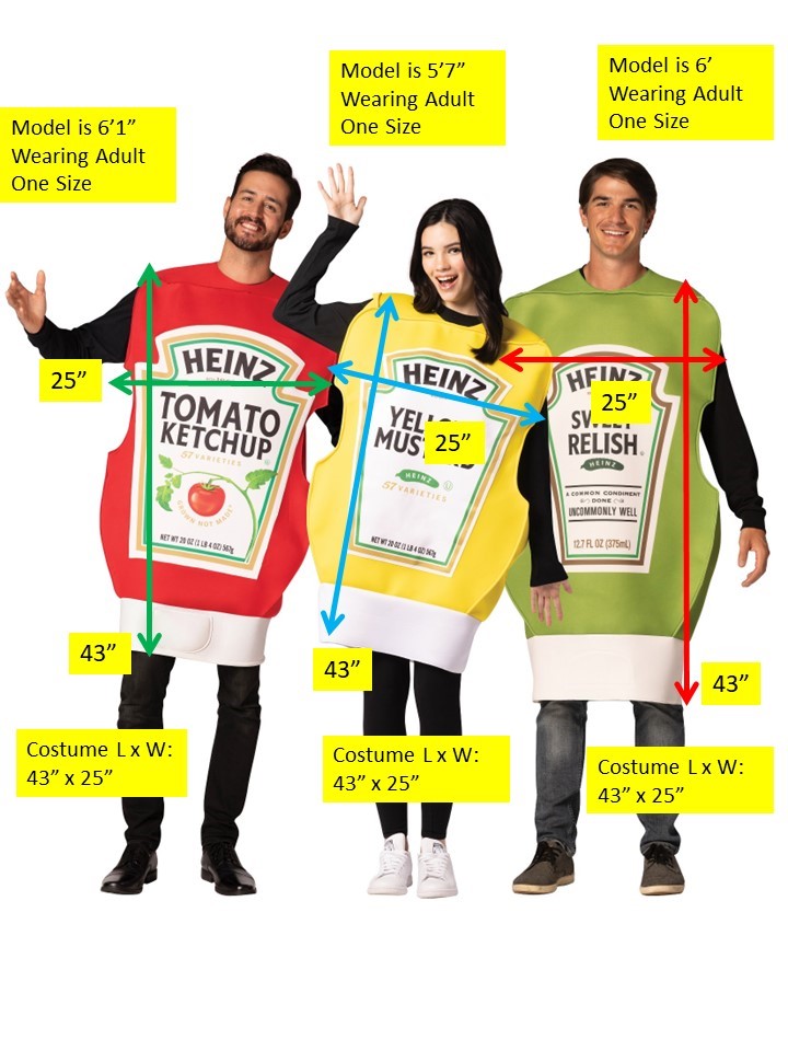 Rasta Imposta Heinz 3er Gruppenkostüm Ketchup Senf Relish Set