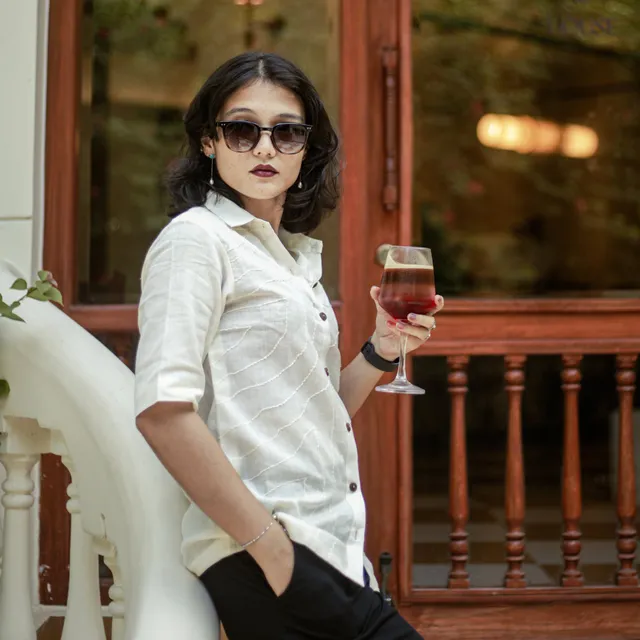 Chaks Noor White Shirt Damen Bluse Weiß Größe M Kantha