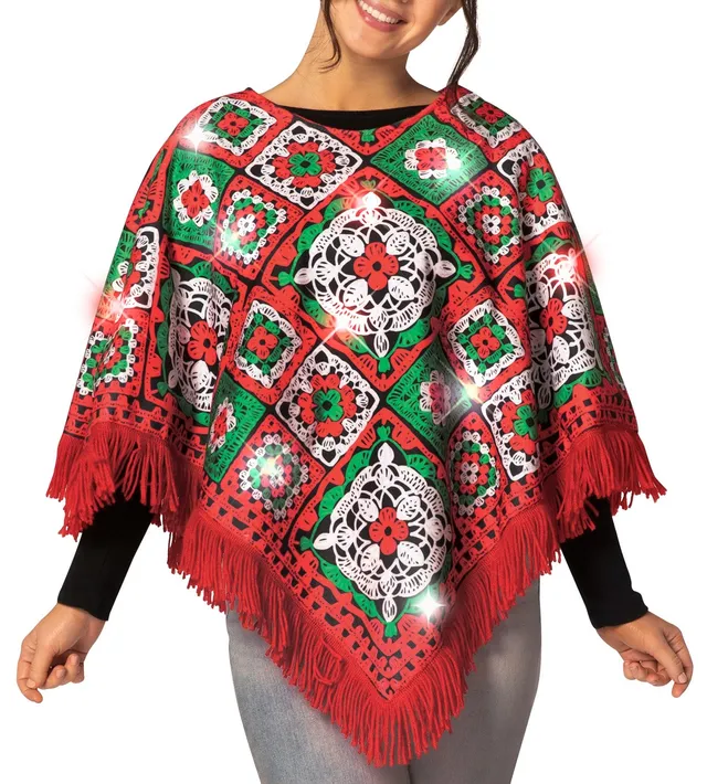Rasta Imposta Weihnachts Poncho Kostüm LED Rot Grün Einheitsgröße