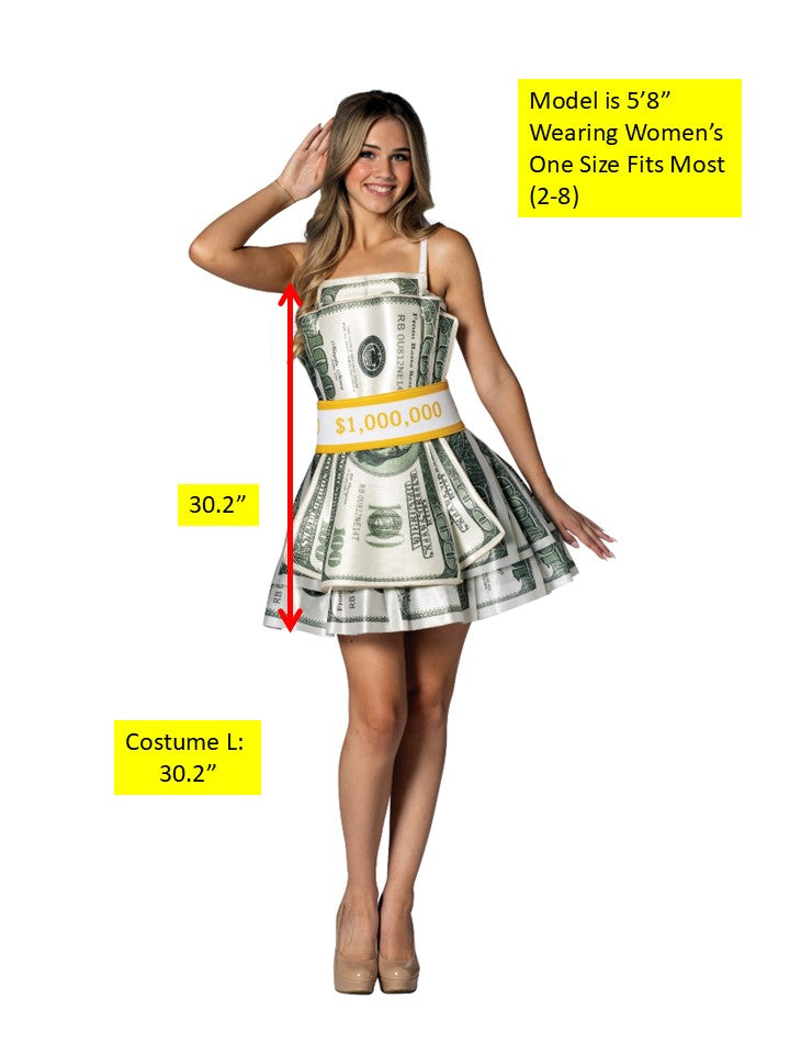 Rasta Imposta Money Dress Kostüm Damen 2-8 Dollar
