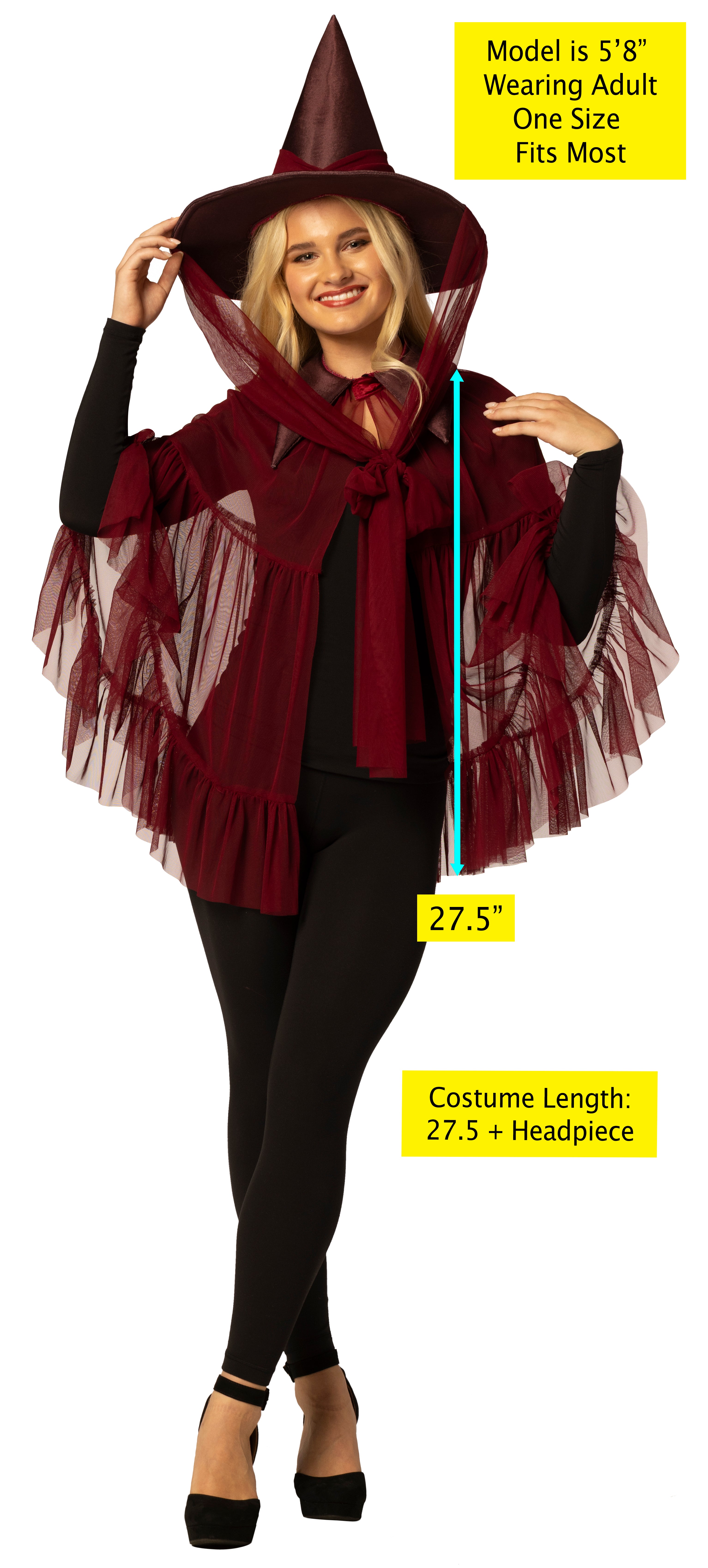 Rasta Imposta Witch Hat Cape Kostüm Hexe Burgunder One Size
