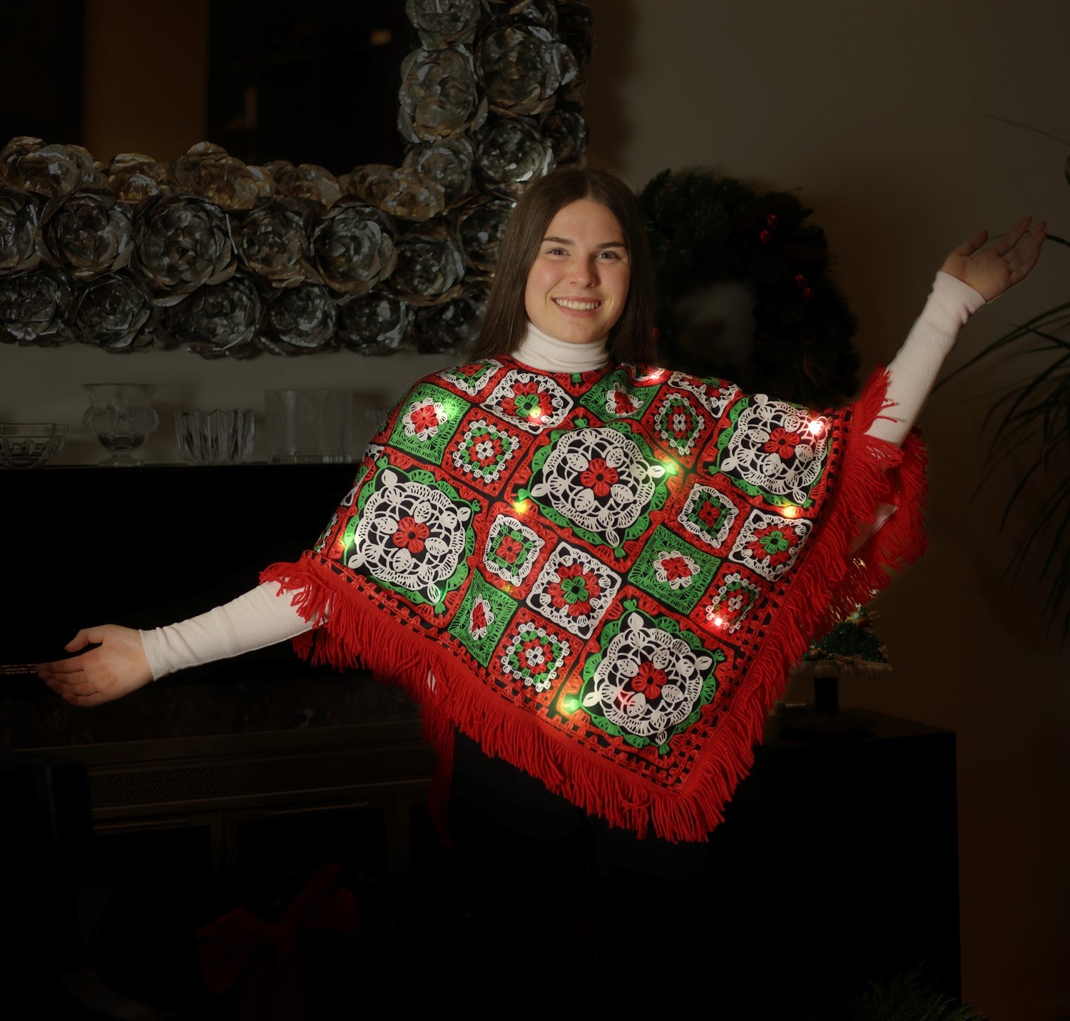Rasta Imposta Weihnachts Poncho Kostüm LED Rot Grün Einheitsgröße