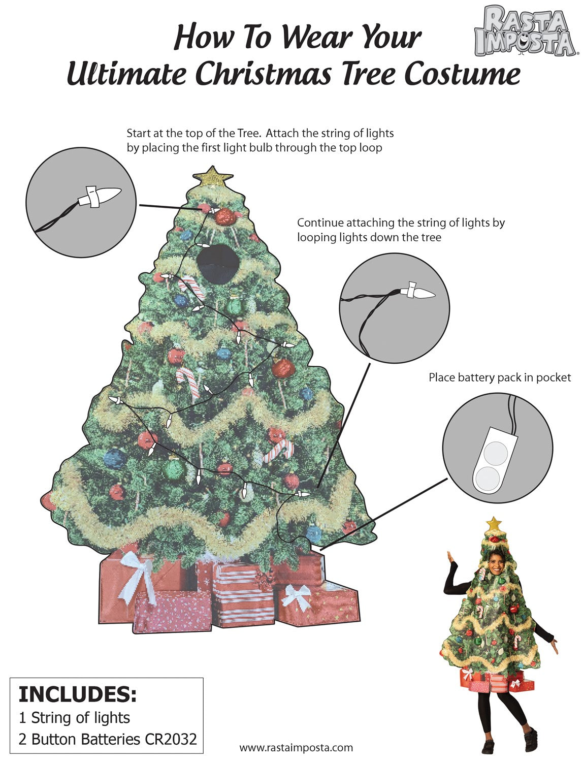 Rasta Imposta Weihnachtsbaum Kostüm Lichterkette One Size
