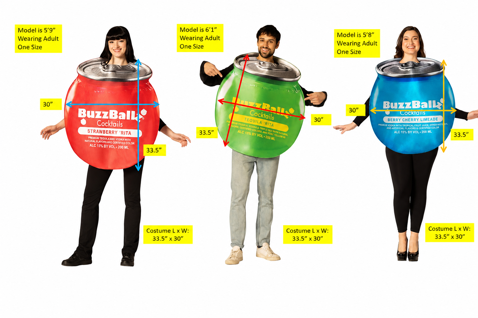 Rasta Imposta BuzzBallz Strawberry Tequila Gruppenkostüm 3er